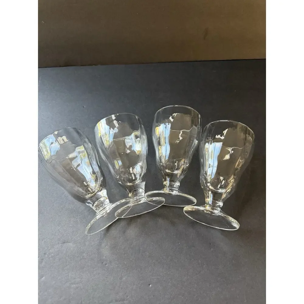 Vintage Juice Dessert Goblet Glasses Set (4) Footed Clear Glass Ice Tea Retro